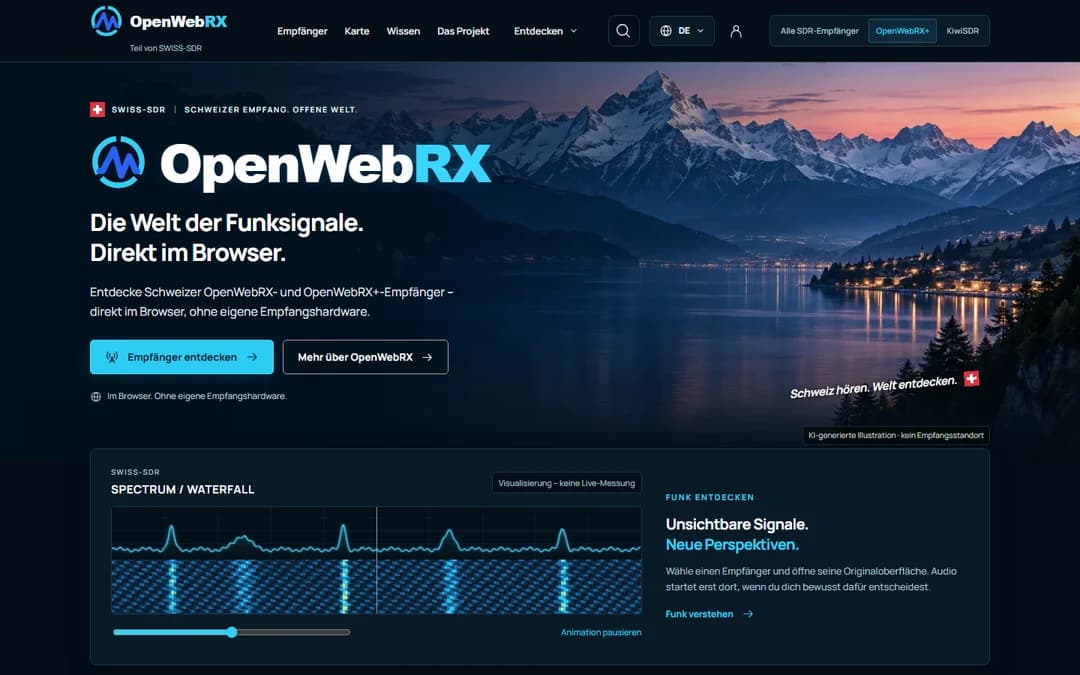 Startseite des zugehörigen OpenWebRX-Portals.